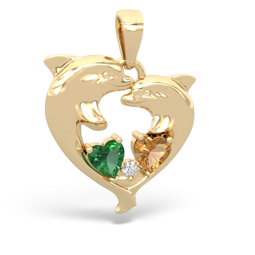 lab emerald-citrine dolphins pendant