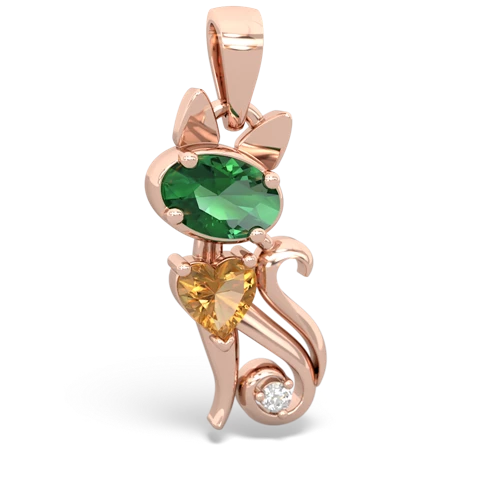 lab emerald-citrine kitten pendant