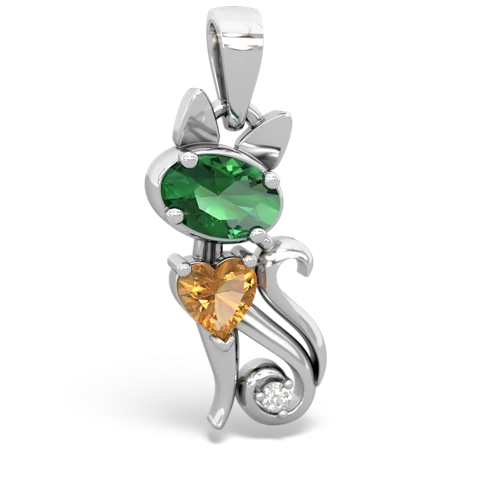 lab emerald-citrine kitten pendant