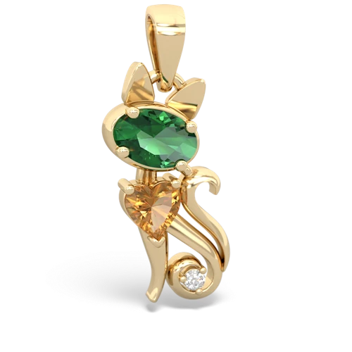 lab emerald-citrine kitten pendant