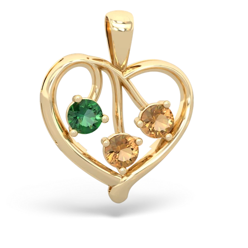 lab emerald-citrine love heart pendant