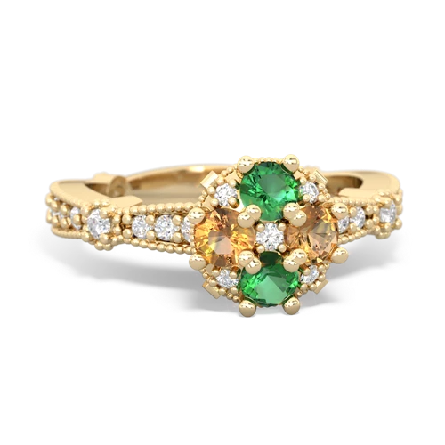 Lab Emerald Lab Created Emerald with Genuine Citrine Milgrain Antique Style ring Ring