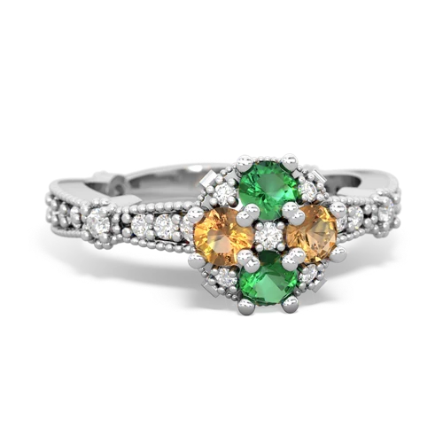 lab emerald-citrine art deco engagement ring