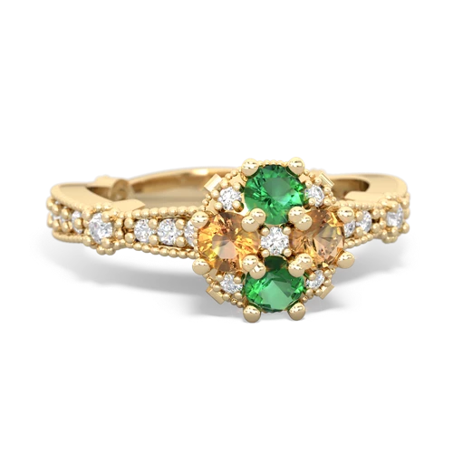 lab emerald-citrine art deco engagement ring