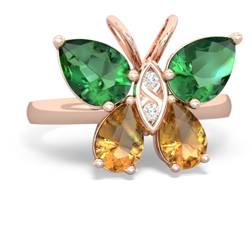 lab emerald-citrine butterfly ring