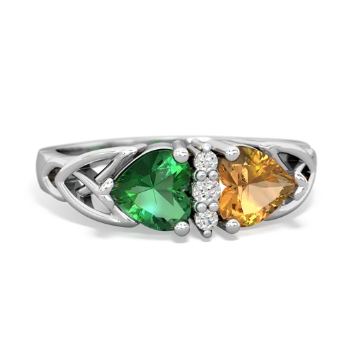 lab emerald-citrine celtic ring