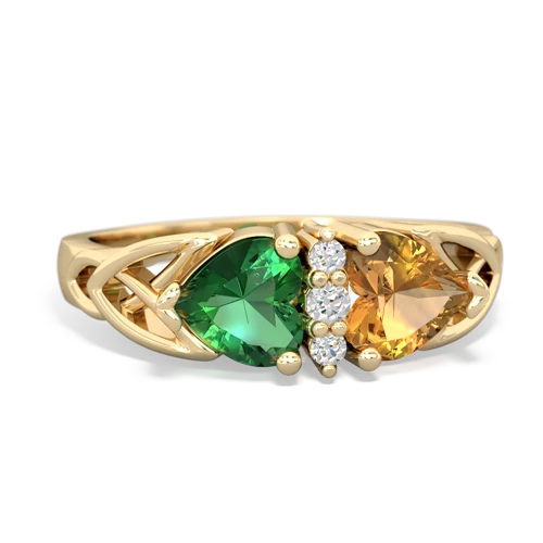 lab emerald-citrine celtic ring