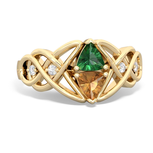 lab emerald-citrine celtic knot ring