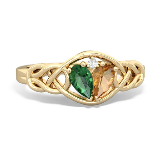 Lab Emerald Lab Created Emerald with Genuine Citrine Celtic Love Knot ring Ring