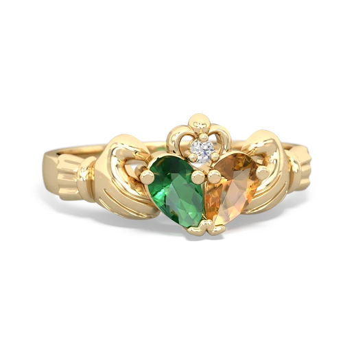 lab emerald-citrine claddagh ring