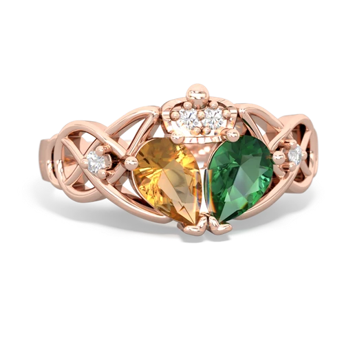 lab emerald-citrine claddagh ring