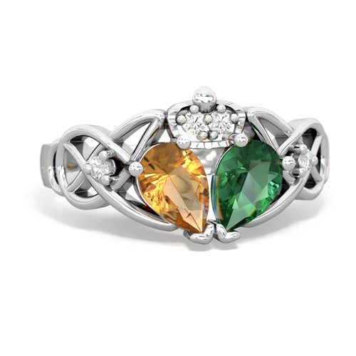 Lab Emerald Lab Created Emerald with Genuine Citrine Two Stone Claddagh ring Ring