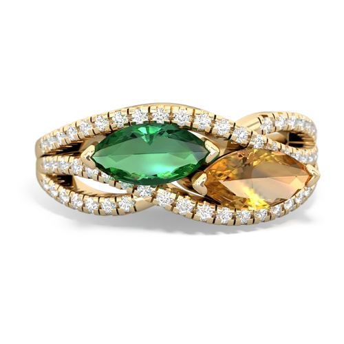 Lab Emerald Lab Created Emerald with Genuine Citrine Diamond Rivers ring Ring