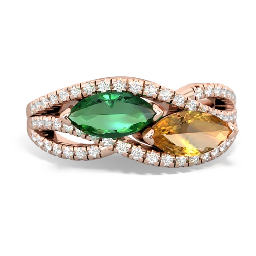 lab emerald-citrine double heart ring