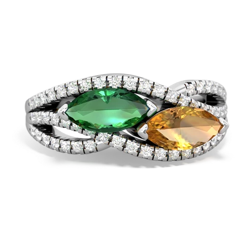 lab emerald-citrine double heart ring