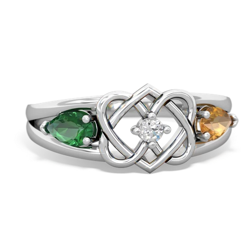 Lab Emerald Lab Created Emerald with Genuine Citrine Hearts Intertwined ring Ring