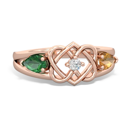 lab emerald-citrine double heart ring