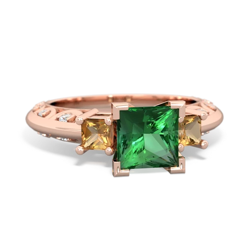 Lab Emerald Lab Created Emerald with Genuine Citrine and  Art Deco ring Ring