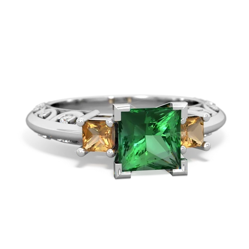 Lab Emerald Lab Created Emerald with Genuine Citrine and Genuine Amethyst Art Deco ring Ring