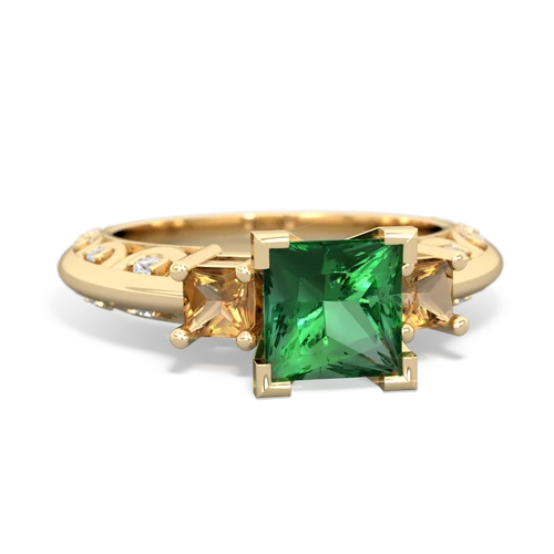 Lab Emerald Lab Created Emerald with Genuine Citrine and  Art Deco ring Ring