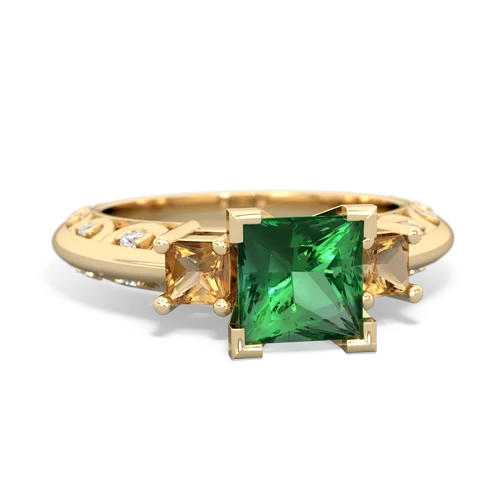 lab emerald-citrine engagement ring