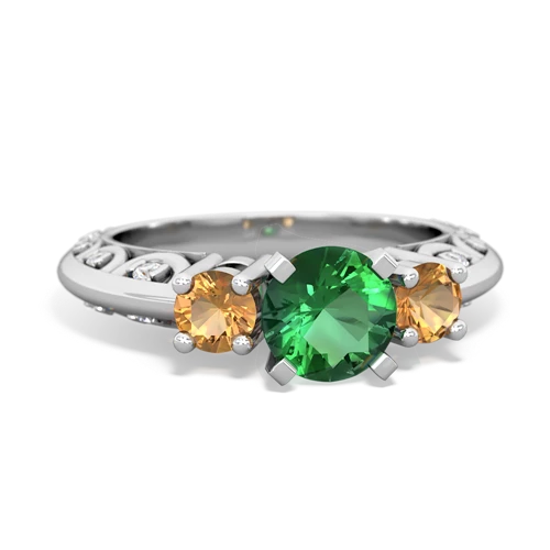 lab emerald-citrine engagement ring