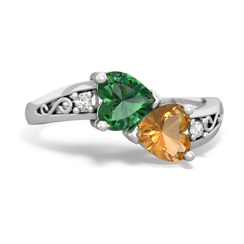 Lab Emerald Lab Created Emerald with Genuine Citrine Snuggling Hearts ring Ring