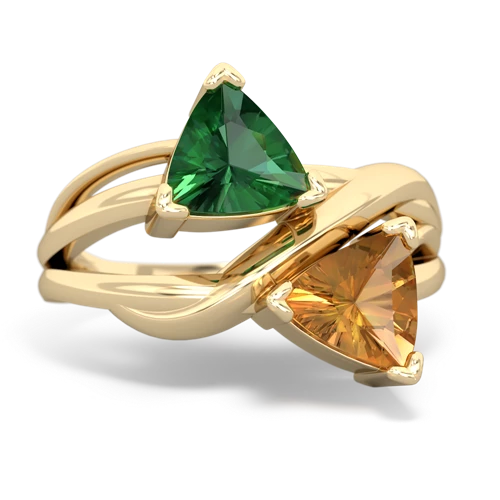 Lab Emerald Lab Created Emerald with Genuine Citrine Split Band Swirl ring Ring