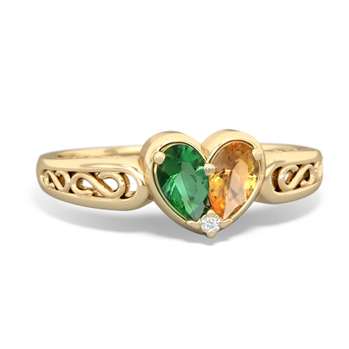Lab Emerald Lab Created Emerald with Genuine Citrine filligree Heart ring Ring