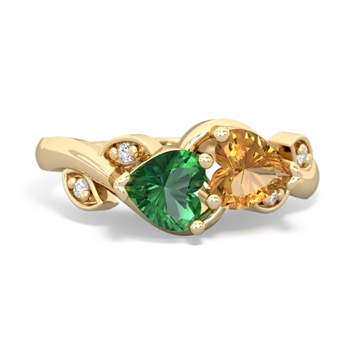 Lab Emerald Lab Created Emerald with Genuine Citrine Floral Elegance ring Ring