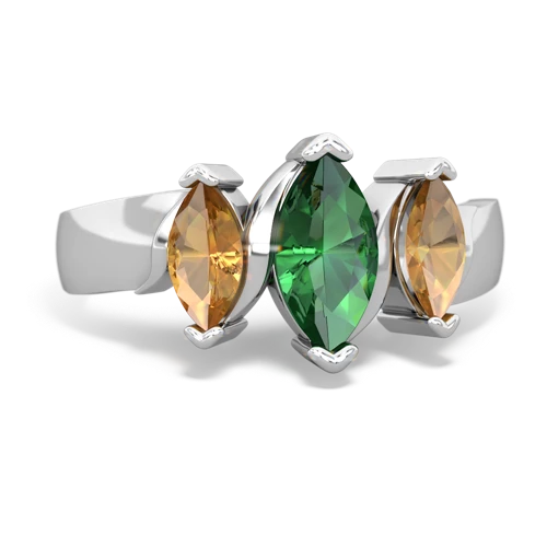 Lab Emerald Lab Created Emerald with Genuine Citrine and Genuine Fire Opal Three Peeks ring Ring