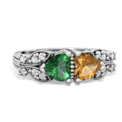 Lab Emerald Lab Created Emerald with Genuine Citrine Diamond Butterflies ring Ring