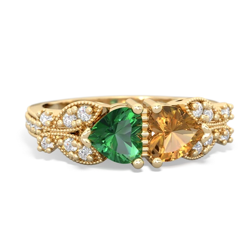 Lab Emerald Lab Created Emerald with Genuine Citrine Diamond Butterflies ring Ring
