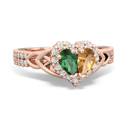 Lab Emerald Lab Created Emerald with Genuine Citrine Celtic Knot Engagement ring Ring