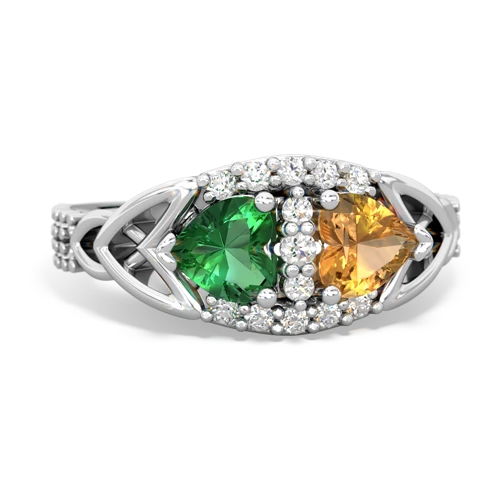 Lab Emerald Lab Created Emerald with Genuine Citrine Celtic Knot Engagement ring Ring