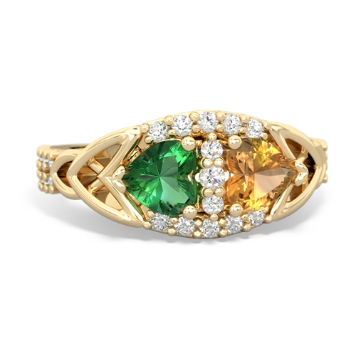 Lab Emerald Lab Created Emerald with Genuine Citrine Celtic Knot Engagement ring Ring