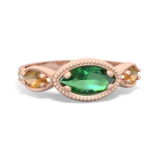 Lab Emerald Lab Created Emerald with Genuine Citrine and  Antique Style Keepsake ring Ring
