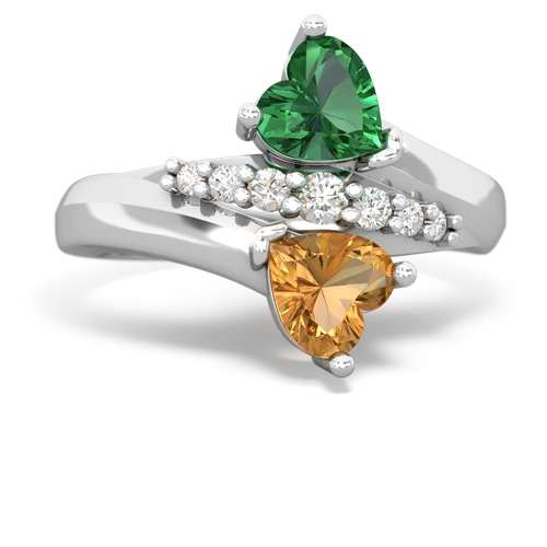 Lab Emerald Lab Created Emerald with Genuine Citrine Heart to Heart Bypass ring Ring