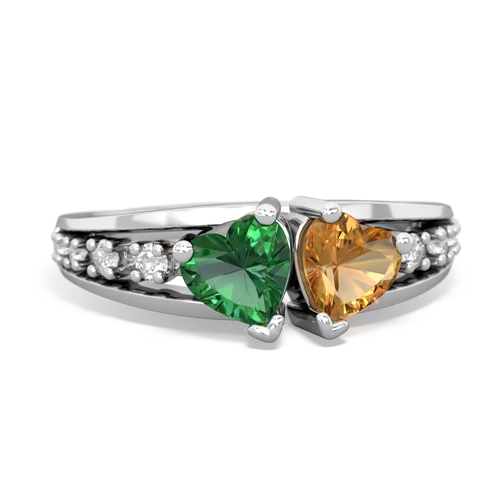 Lab Emerald Lab Created Emerald with Genuine Citrine Heart to Heart ring Ring