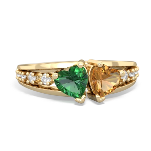 Lab Emerald Lab Created Emerald with Genuine Citrine Heart to Heart ring Ring