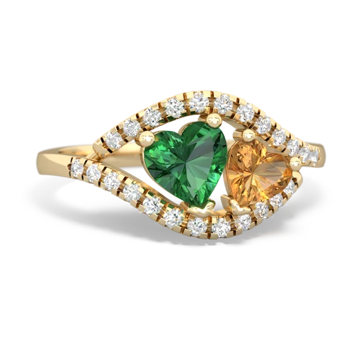Lab Emerald Lab Created Emerald with Genuine Citrine Mother and Child ring Ring
