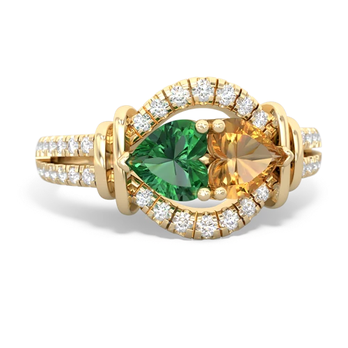 Lab Emerald Lab Created Emerald with Genuine Citrine Art-Deco Keepsake ring Ring