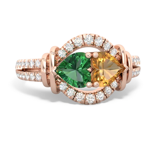 lab emerald-citrine pave keepsake ring