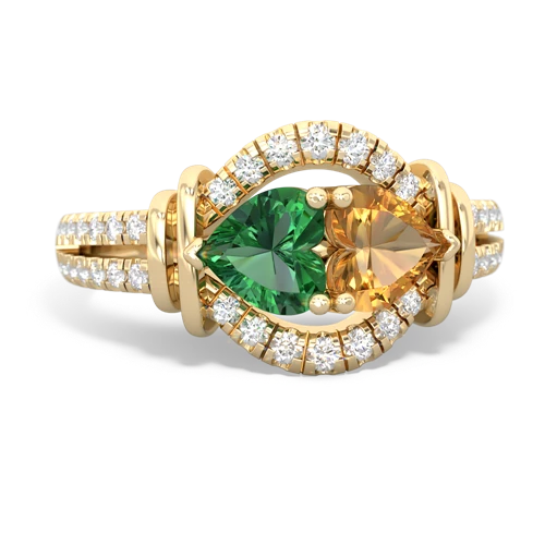 lab emerald-citrine pave keepsake ring