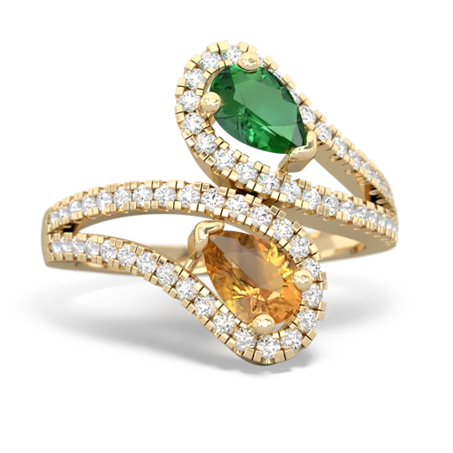 lab emerald-citrine pave swirls ring