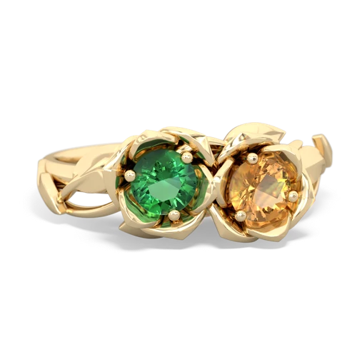 Lab Emerald Lab Created Emerald with Genuine Citrine Rose Garden ring Ring