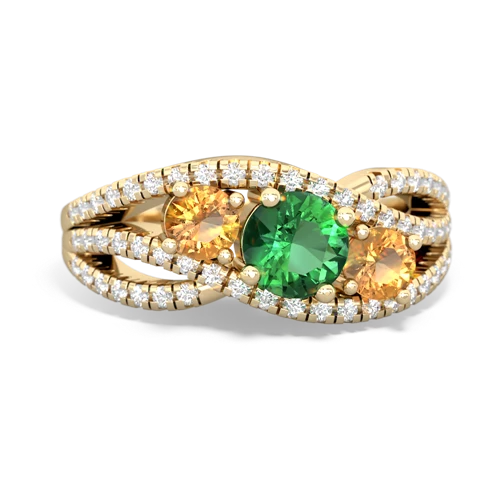 lab emerald-citrine three stone pave ring