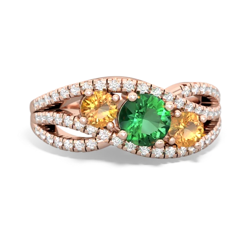 lab emerald-citrine three stone pave ring