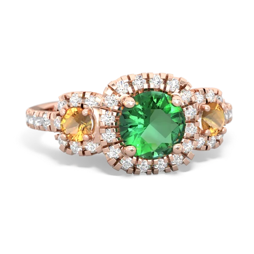 lab emerald-citrine three stone regal ring