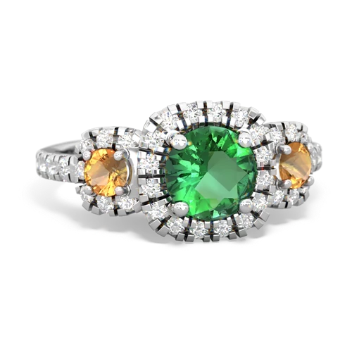 lab emerald-citrine three stone regal ring